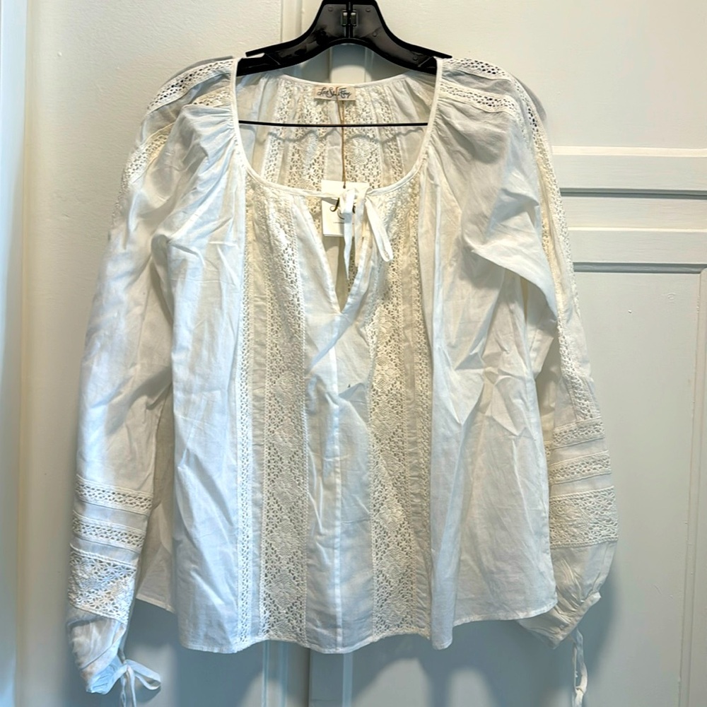 NWT Loveshackfancy bohemian white eyelet cotton long sleeve top blouse